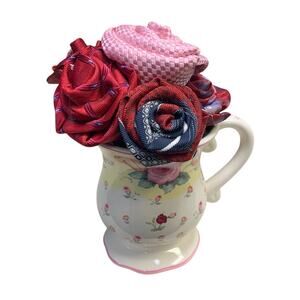 Handmade Upcycled Mens Neckties Valentine Cottage Core 6 Rose Flower Bouquet